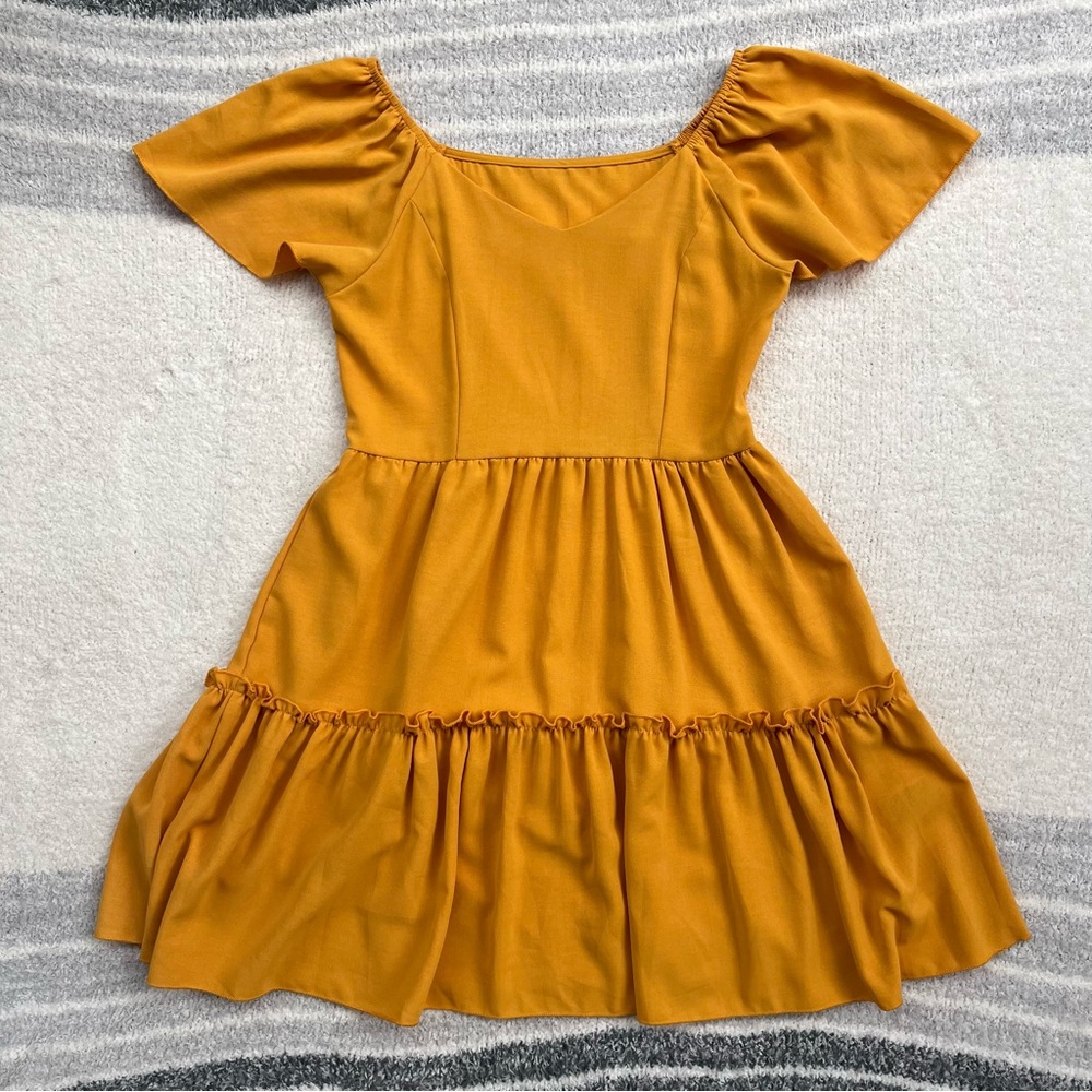 SHEIN yellow flutter sleeve mini dress